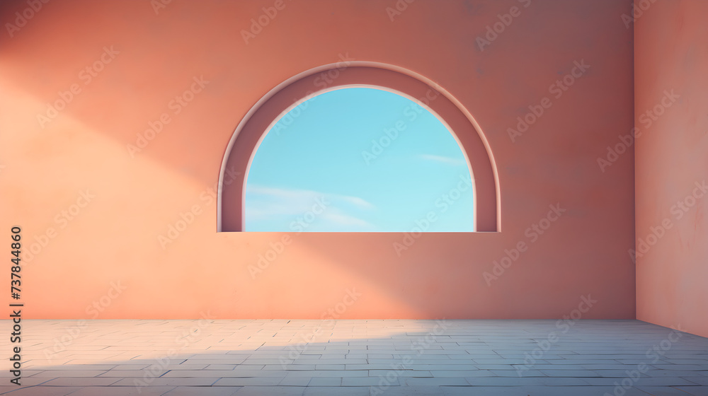 Circle and arch door in orange pastel background product presentation scene 3d render,,
Pastel color studio backdrop for product presentation Window shadows in empty room Display product with blurred 