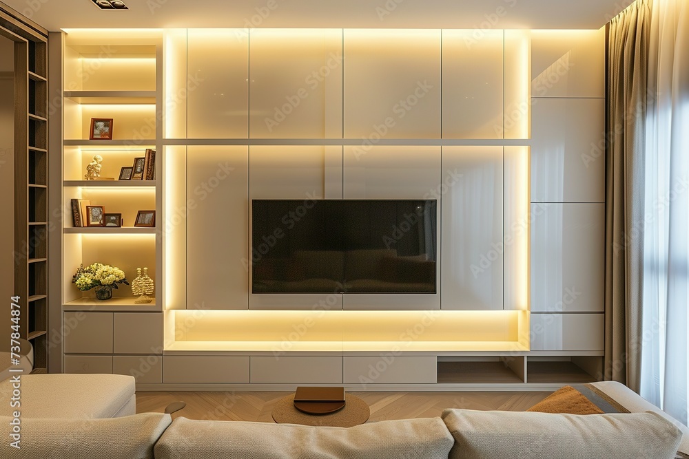 modern living room with TV, living room with tv, Cabinet for TV on the cream color wall in living room,minimal design. modern living room with TV, living room with tv, Cabinet for TV on the cream color wall in living room,minimal design.