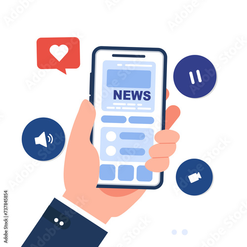 businessman with phone for news, social media, digital marketing illustration