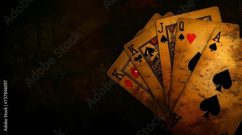 Mysterious poker cards laid out on a dark background, timeless gambling theme conceptualized in a dramatic style. AI photo