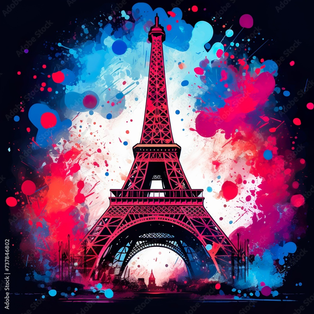 colorful art of eiffel tower on white background for t shirt design 
