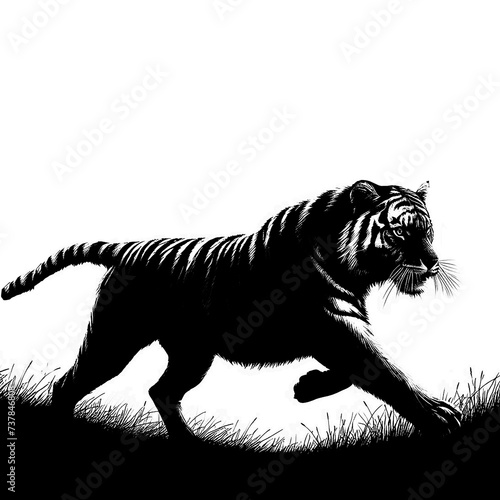 tiger hunting in silhouette illustration and png
