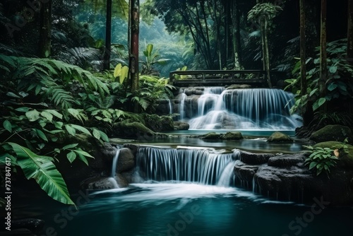 Breathtaking long exposure shot of enormous and majestic waterfall in the heart of the jungle