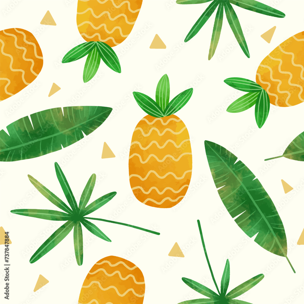 watercolor pineapple and tropical leaves seamless pattern watercolor pineapple and tropical leaves seamless pattern