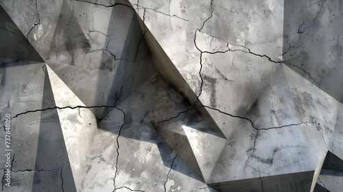 old concrete wall decorated with abstract geometric shapes. cracks are visible on the wall
