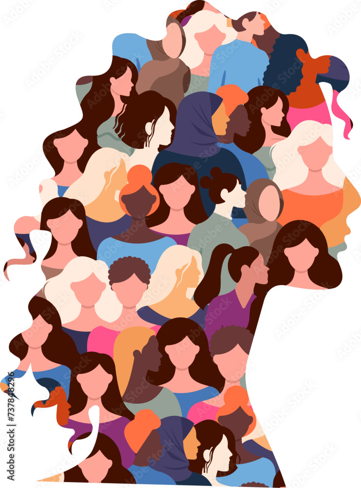 Women's Day Silhouette With Women Group Inside Pattern