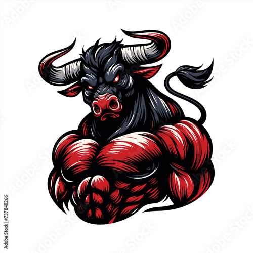 Red Demon Bull Mascot Vector 