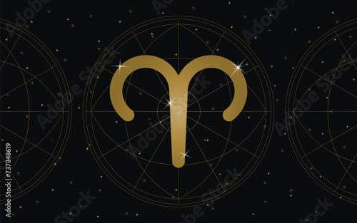 Aries Horoscope Symbol, Astrology Icon, Aries is the first astrological sign in the zodiac. with stars and galaxy background
