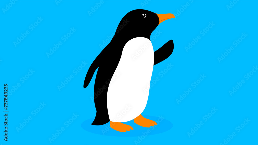 Fototapeta premium Cute penguin on blue background. Vector illustration in flat style.