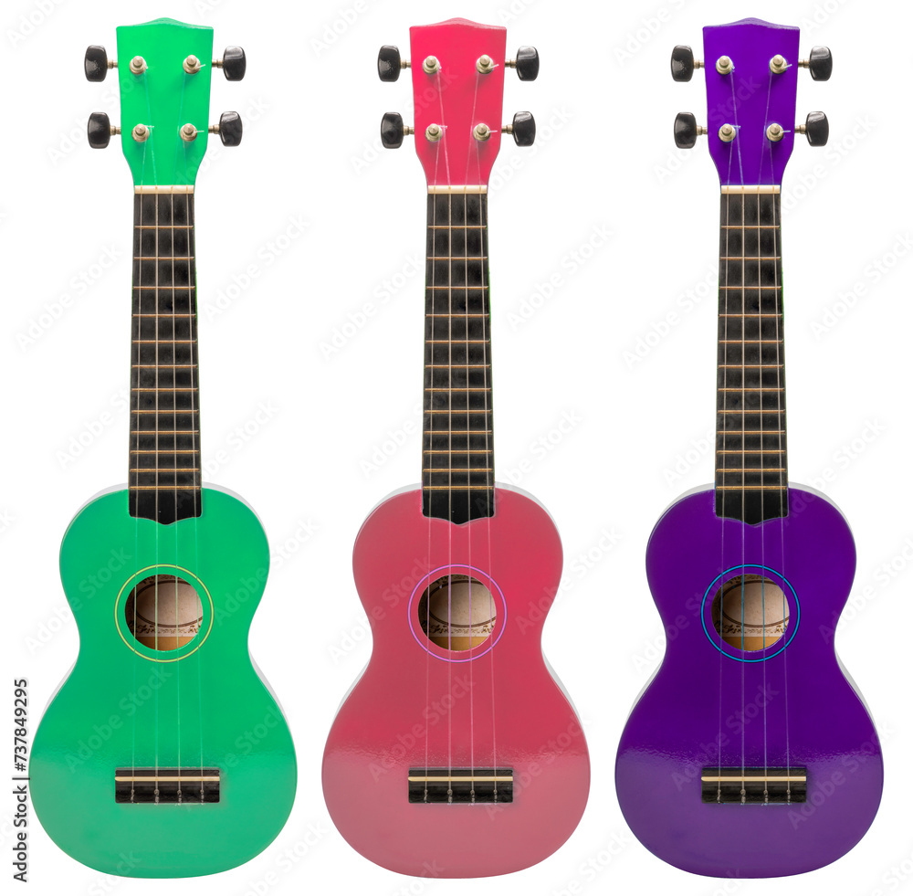 Obraz premium Assorted colors Ukulele isolated on white background, Ukulele on White Background With clipping path.