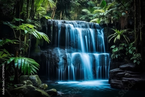 Breathtaking long exposure shot of enormous and majestic waterfall in the heart of the jungle