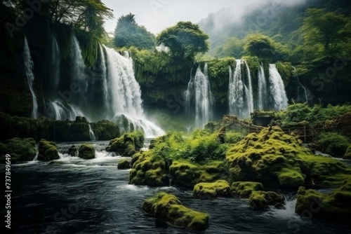 Breathtaking long exposure shot of enormous and majestic waterfall in the heart of the jungle © Russell Zanaggy
