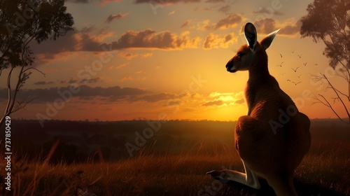 brown kangaroo sitting on grass during sunset in the bush photo