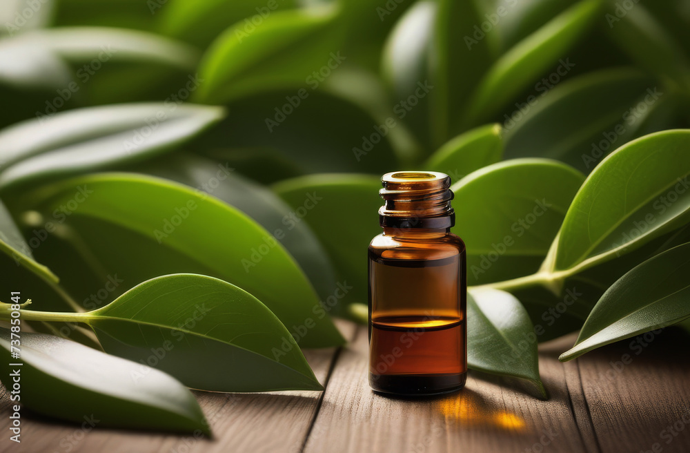 Cosmetic amber glass bottle with herbal Essential oil from jojoba. Alternative aromatherapy. Natural and vegan ingredients in cosmetic and medicine Cosmetic amber glass bottle with herbal Essential oil from jojoba. Alternative aromatherapy. Natural and vegan ingredients in cosmetic and medicine