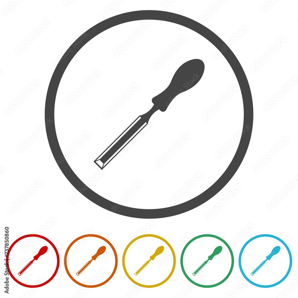 Wood Chisel icon. Set icons in color circle buttons Wood Chisel icon. Set icons in color circle buttons