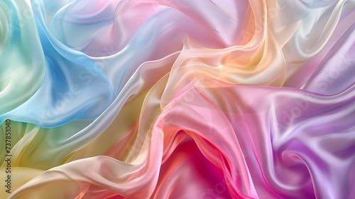 Beautiful graceful flowing multicolored transparent silk fabrics. Background with smooth waves for design