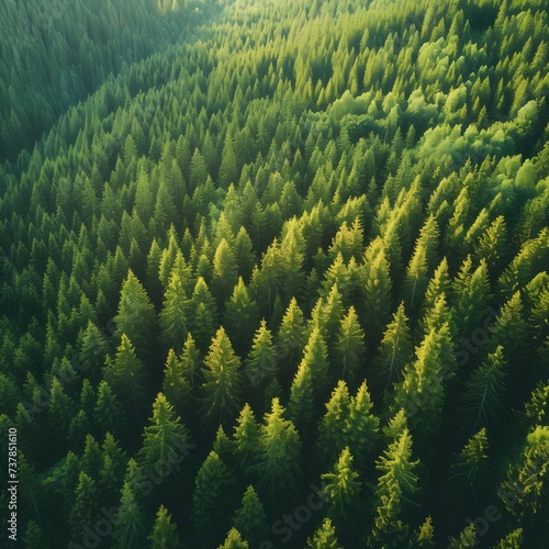 Aerial view of evergreen coniferous forest  Top view