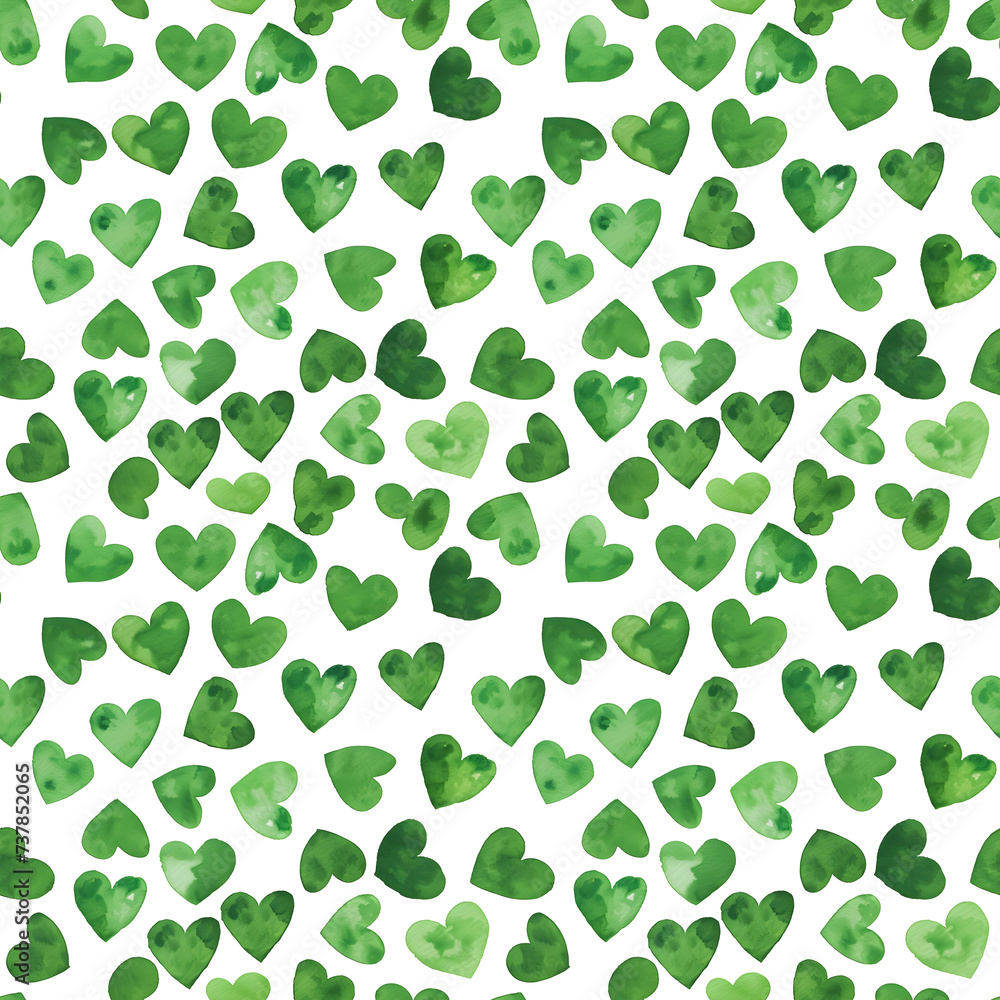 Many Small Green Hearts Seamless Pattern Tile, Flirt And Love Doodle Simple Backdrop. Trendy Texture With Vivid Watercolor Hearts On Square Many Small Green Hearts Seamless Pattern Tile, Flirt And Love Doodle Simple Backdrop. Trendy Texture With Vivid Watercolor Hearts On Square