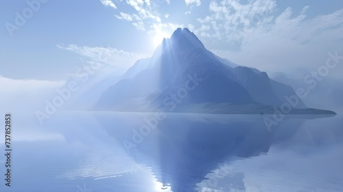 a mountain is reflected in water under sky light
