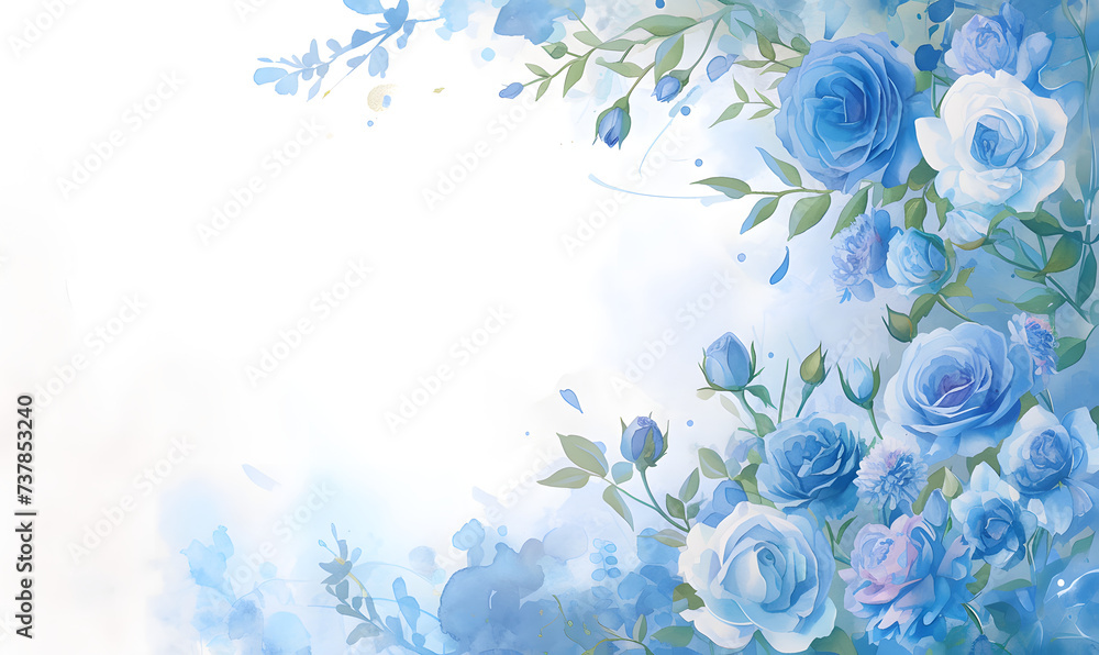 © simba kim - blue flower rose frame watercolor background, Generative AI © simba kim - blue flower rose frame watercolor background, Generative AI
