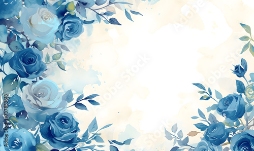 Fototapeta Naklejka Na Ścianę i Meble -  blue flower rose frame watercolor background, Generative AI 