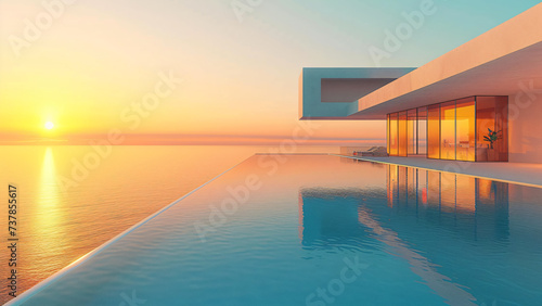 modern seaside architecture with infinity pool and ocean sunset view © Riverland Studio