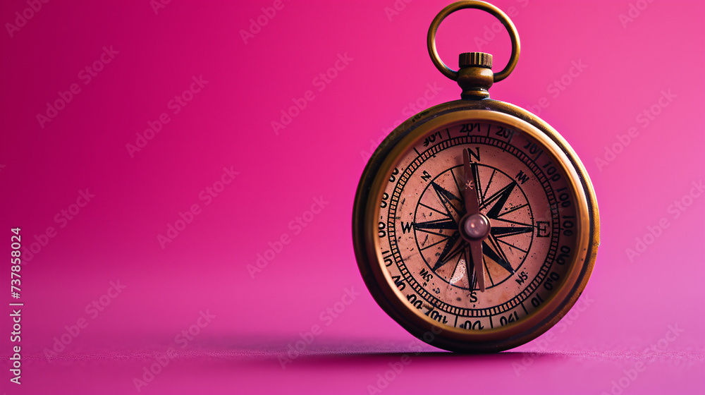  A solitary antique compass, isolated against a clean smooth single color backdrop