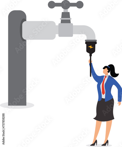 Plug, Clogged, Closed, Faucet, Occlusion, Pipe Tube, Businesswoman