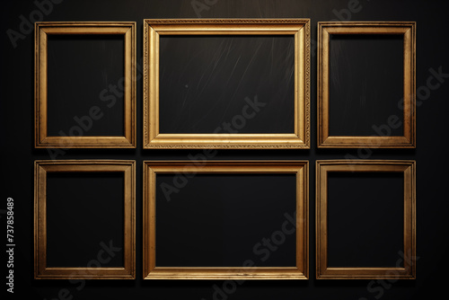 Golden frames on a black background