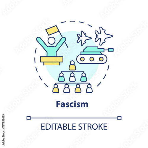 Faschism ideology multi color concept icon. Militaristic politic, dictatorship regime. Discrimination policy, autocracy. Round shape line illustration. Abstract idea. Graphic design. Easy to use