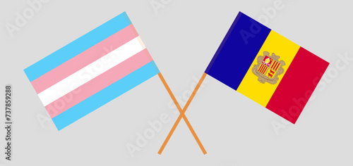 Crossed flags of Transgender Pride and Andorra. Official colors. Correct proportion