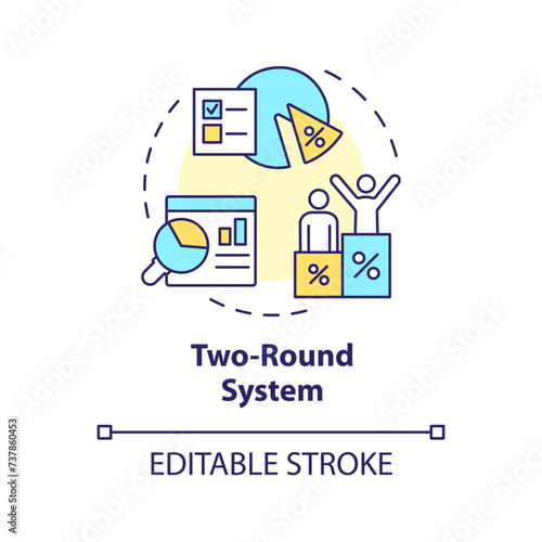 Two-round system multi color concept icon. Presidential voting election system. Electoral ballot box. Legislative branch. Round shape line illustration. Abstract idea. Graphic design. Easy to use photo