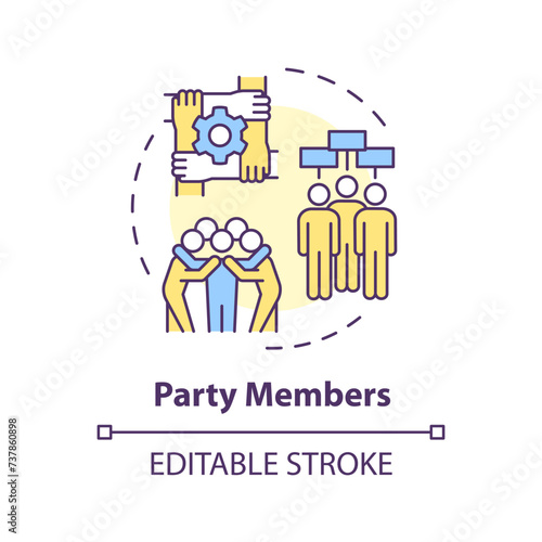 Political party members multi color concept icon. Government structure. Social policy, public administration. Round shape line illustration. Abstract idea. Graphic design. Easy to use
