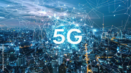 The modern creative telecommunication and internet network connect in smart city. Concept of 5G wireless digital connection and internet of things future.