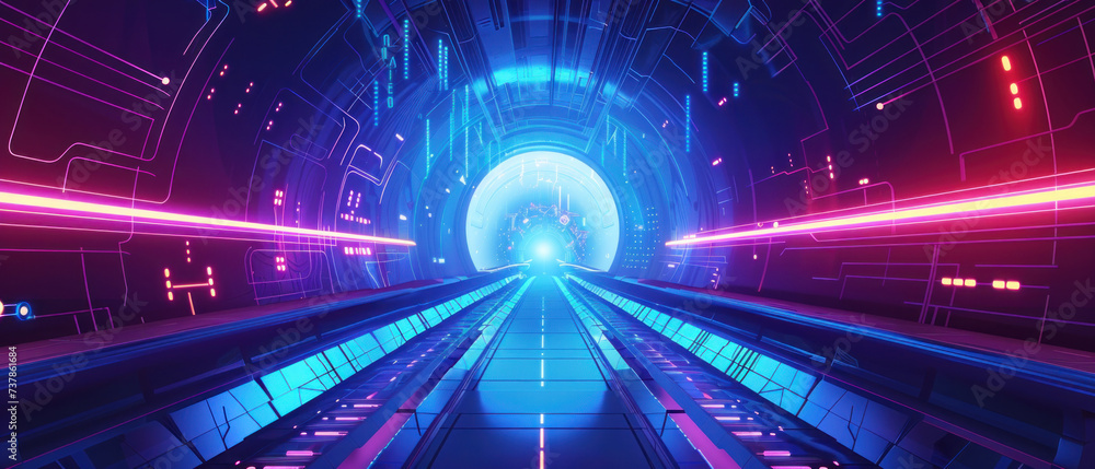 Fototapeta premium Vector illustration of futuristic hi tech tunnel digital speed way.Digital communication innovation and technology conceps.
