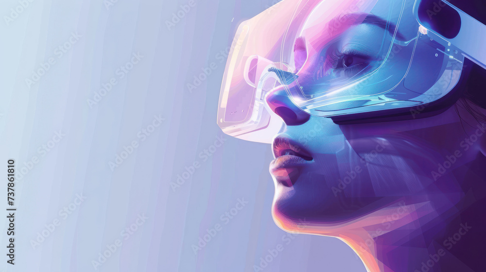 Woman with glasses of virtual reality. Future technology concept. Woman with glasses of virtual reality. Future technology concept.