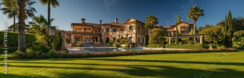 Beautiful modern house in cement, view from the garden