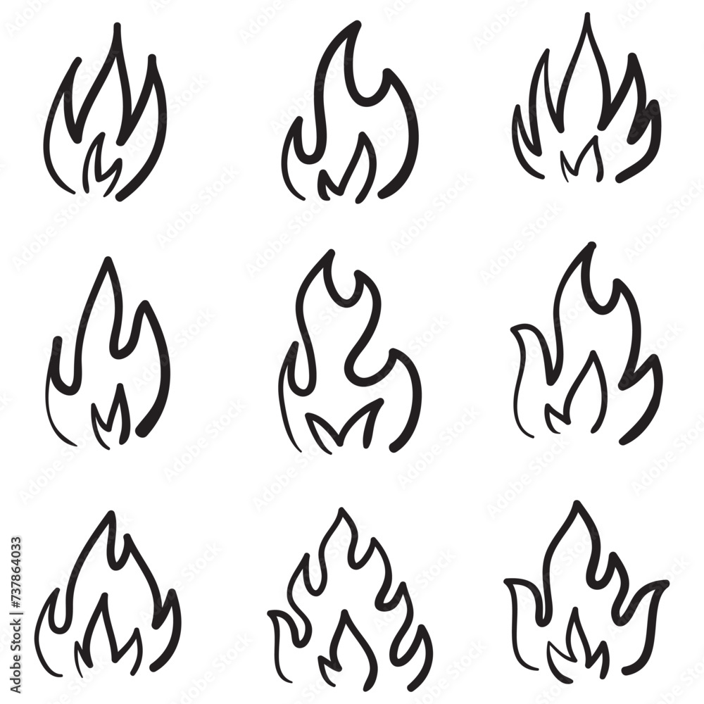 Hand drawn fire icons. Fire Flames Icons Vector Set. Hand Drawn Doodle Sketch Fire, Black and White Drawing. Simple fire symbol. Hand drawn fire icons. Fire Flames Icons Vector Set. Hand Drawn Doodle Sketch Fire, Black and White Drawing. Simple fire symbol.