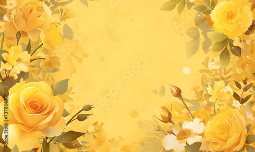 yellow flower rose frame watercolor background  Generative AI 