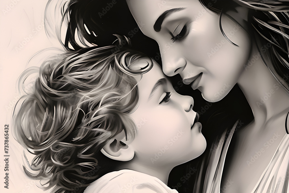 mother kissing her child. Generative AI mother kissing her child. Generative AI