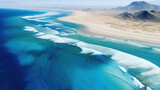aerial image of a beautiful white sandy ocean beach, crystal clear waters and waves Generative AI
