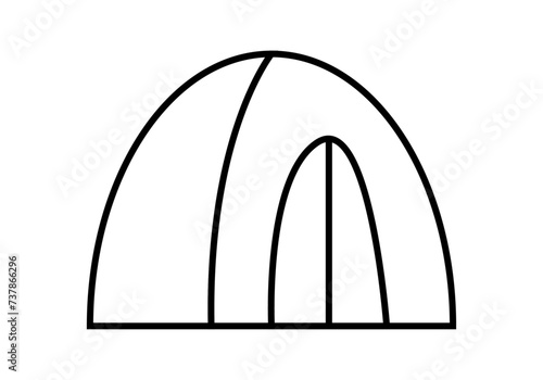 Icono negro de tienda de campaña en fondo blanco.