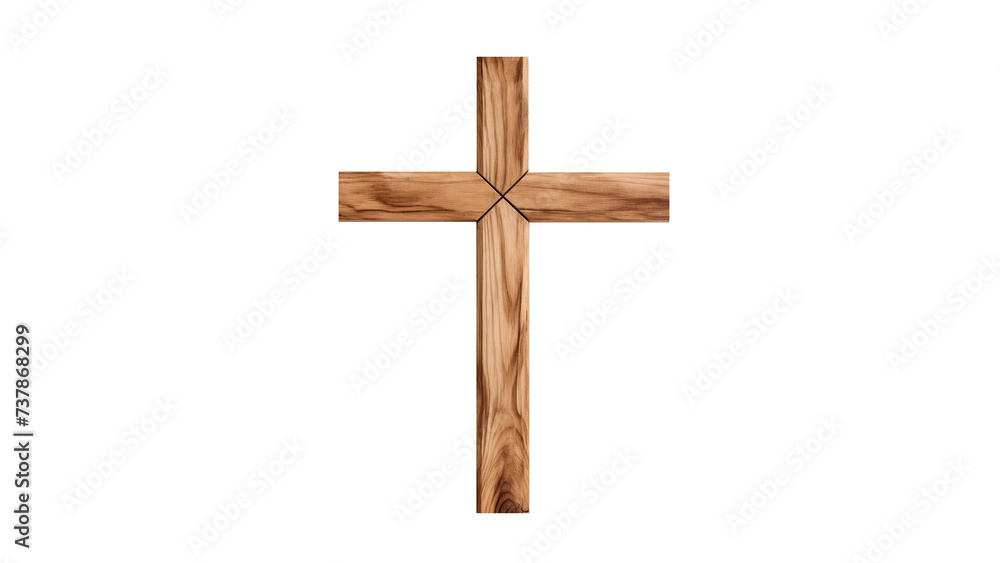 Wooden cross cut out. Retro cross on transparent background. Jesus cross cut out