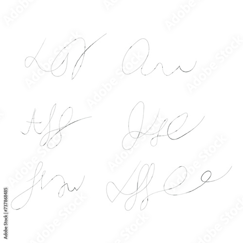 A signature set is a group of dummy contract signatures. Business autograph illustration. Samples of fake autographs.