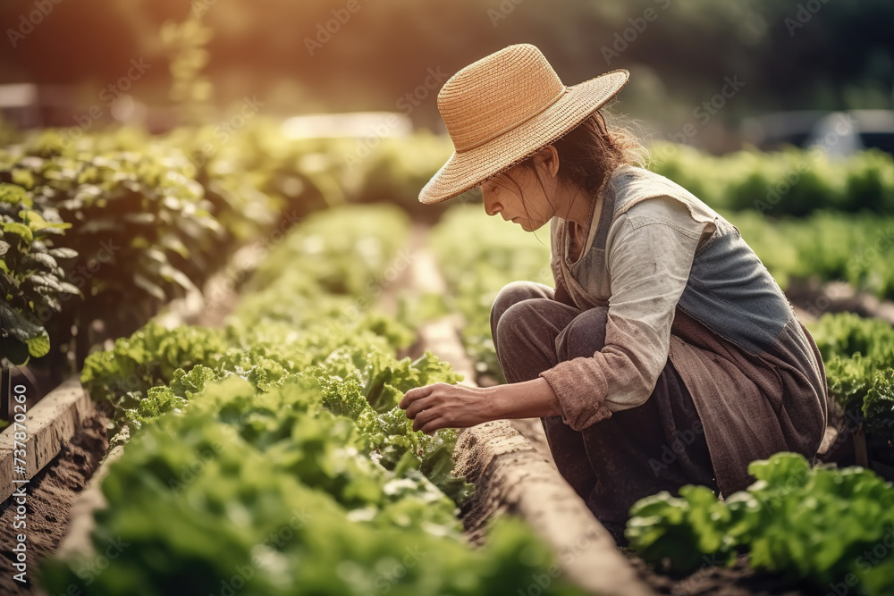 Female Agricultural working in organic vegetable farm Female Agricultural working in organic vegetable farm