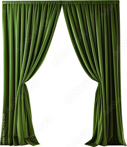 Elegant Green Velvet Curtains Isolated on White Background