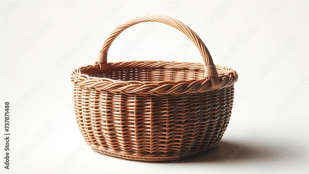 Traditional Wicker Basket with Intricate Weave on White Traditional Wicker Basket with Intricate Weave on White
