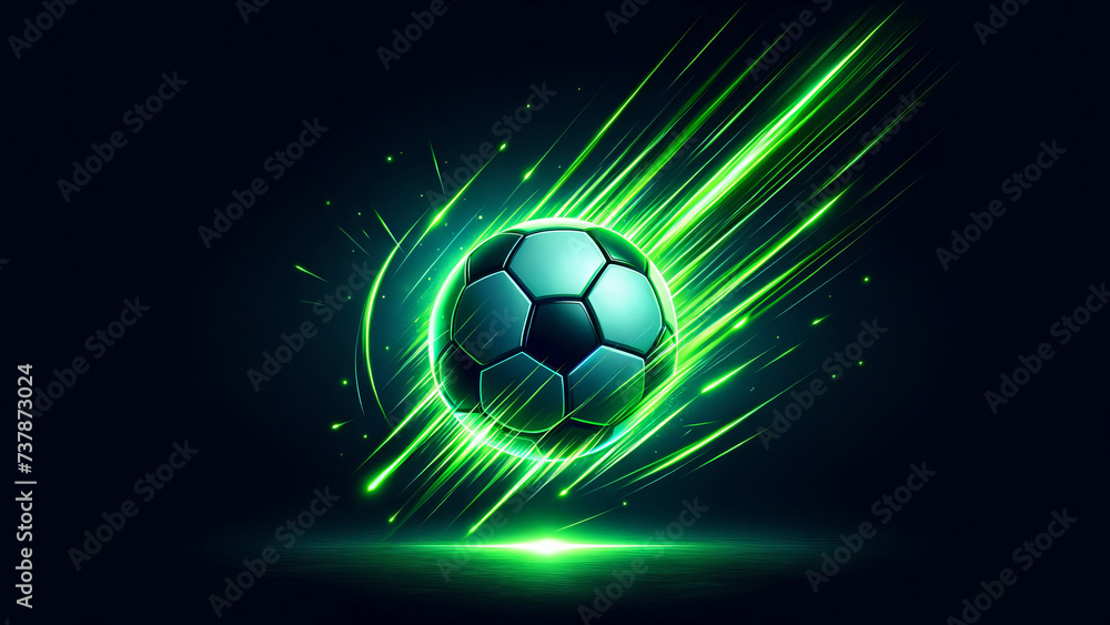 Naklejka premium Vivid Green Light Trail Behind a Soccer Ball