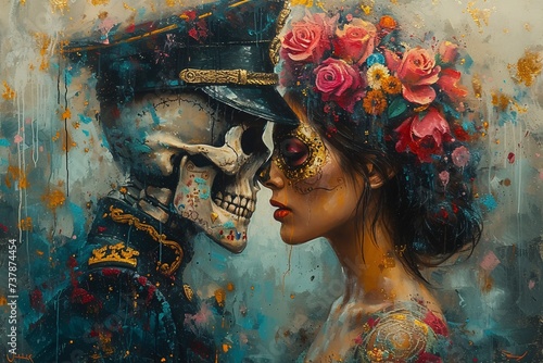 Skull and Rose Tattoo Art Generative AI photo