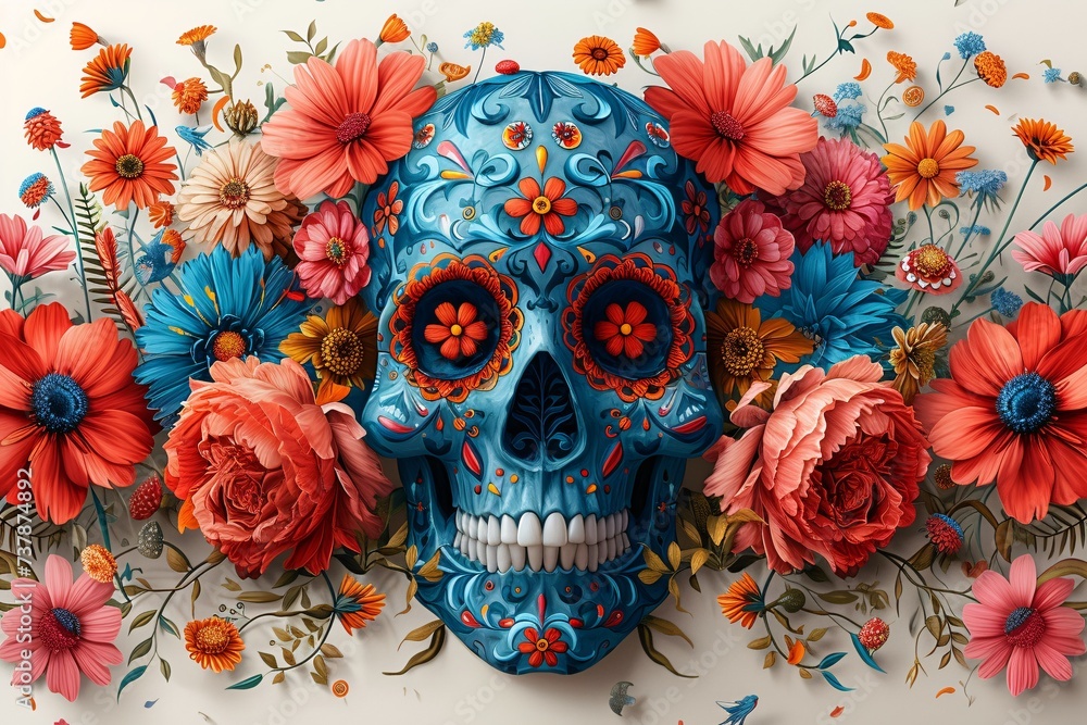 Flower Power Skull A Monthly Celebration of Life and Art Generative AI